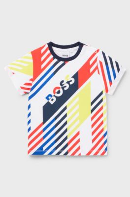 Kids' cotton T-shirt with multi-coloured all-over print, White