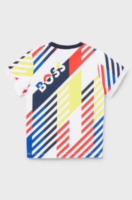 Kids' cotton T-shirt with multi-coloured all-over print, White