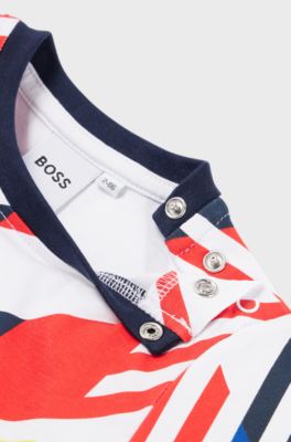 Kids' cotton T-shirt with multi-coloured all-over print, White