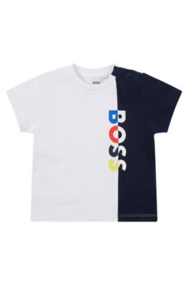 Kids' colour-block T-shirt in cotton with logo, White