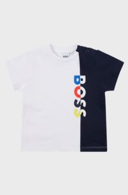 Kids' colour-block T-shirt in cotton with logo, White
