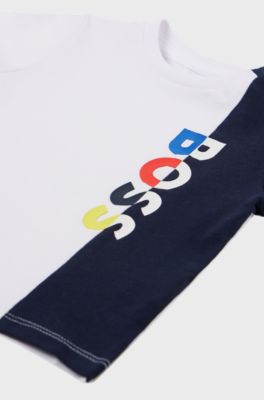 Kids' colour-block T-shirt in cotton with logo, White