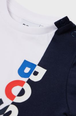 Kids' colour-block T-shirt in cotton with logo, White