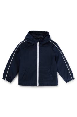 Kids' cotton-blend hooded jacket with printed logos, Dark Blue