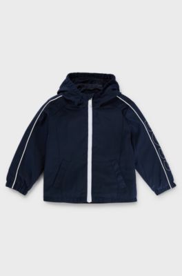 Kids' cotton-blend hooded jacket with printed logos, Dark Blue