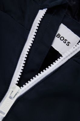 Kids' cotton-blend hooded jacket with printed logos, Dark Blue