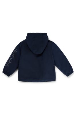 Kids' cotton-blend hooded jacket with printed logos, Dark Blue