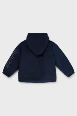Kids' cotton-blend hooded jacket with printed logos, Dark Blue