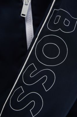 Kids' cotton-blend hooded jacket with printed logos, Dark Blue