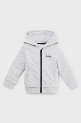 Kids' cotton-blend hooded jacket with large rear logo, Light Grey