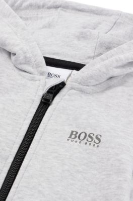 Kids' cotton-blend hooded jacket with large rear logo, Light Grey