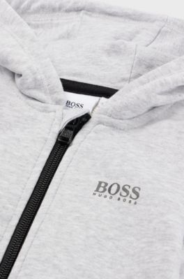 Kids' cotton-blend hooded jacket with large rear logo, Light Grey