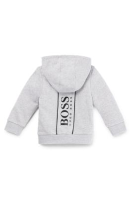 Kids' cotton-blend hooded jacket with large rear logo, Light Grey