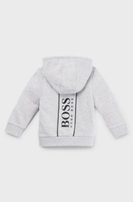 Kids' cotton-blend hooded jacket with large rear logo, Light Grey