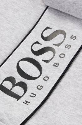 Kids' cotton-blend hooded jacket with large rear logo, Light Grey