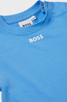 Kids' T-shirt in cotton jersey with logo print, Blue