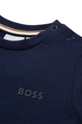 키즈 로고 프린트 코튼 저지 티셔츠, 다크 블루