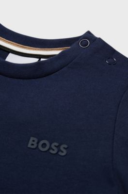 Kids' T-shirt in cotton jersey with logo print, Dark Blue