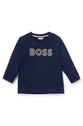 T-shirt à manches longues en coton pour enfant avec logo à monogrammes HUGO BOSS Garçon Vêtements Tops & T-shirts T-shirts Manches longues 