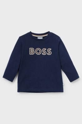 Kids' long-sleeved T-shirt in cotton with logo print, Dark Blue