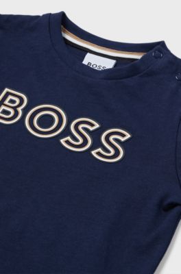 Kids' long-sleeved T-shirt in cotton with logo print, Dark Blue