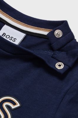 Kids' long-sleeved T-shirt in cotton with logo print, Dark Blue