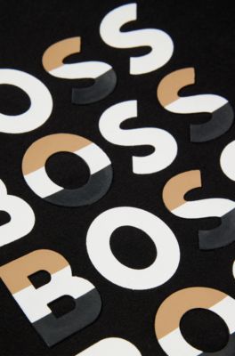 Kids' long-sleeved cotton T-shirt with signature-stripe logos, Black