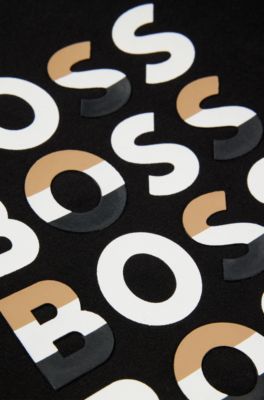 Kids' long-sleeved cotton T-shirt with signature-stripe logos, Black