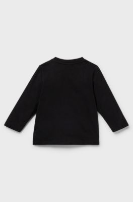 Kids' long-sleeved cotton T-shirt with signature-stripe logos, Black
