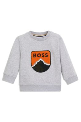 Felpa per bambini in misto cotone con logo e grafica con montagne, Grigio chiaro