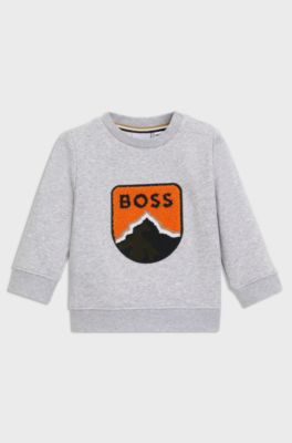 Sweat pour enfant en coton m&eacute;lang&eacute; &agrave; logo et motif montagne artistique, Gris chin&eacute;