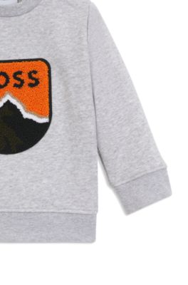 Felpa per bambini in misto cotone con logo e grafica con montagne, Grigio chiaro