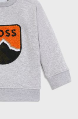 Kids' cotton-blend sweatshirt with logo and mountain artwork, Light Grey