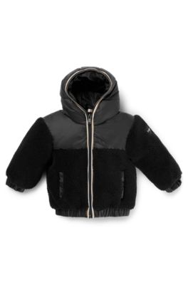 Kids' faux-shearling hoodie with branded badge, Black