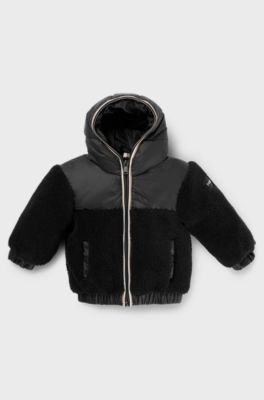 Kids' faux-shearling hoodie with branded badge, Black
