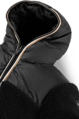 Kids' faux-shearling hoodie with branded badge, Black