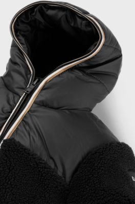 Kids' faux-shearling hoodie with branded badge, Black