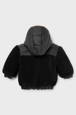 Kids' faux-shearling hoodie with branded badge, Black