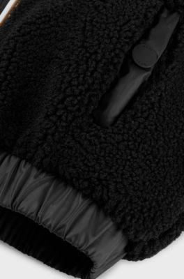 Kids' faux-shearling hoodie with branded badge, Black