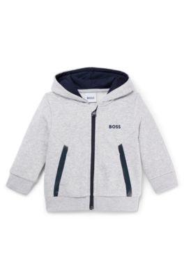 Kids' hoodie in cotton-blend fleece with logo print, Light Grey