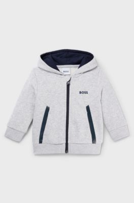 Kids' hoodie in cotton-blend fleece with logo print, Light Grey