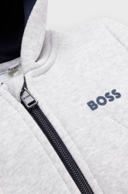 Kids' hoodie in cotton-blend fleece with logo print, Light Grey