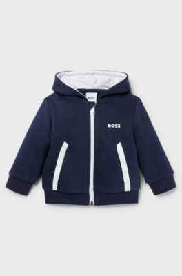 Kids' hoodie in cotton-blend fleece with logo print, Dark Blue