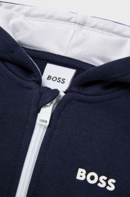 Kids' hoodie in cotton-blend fleece with logo print, Dark Blue