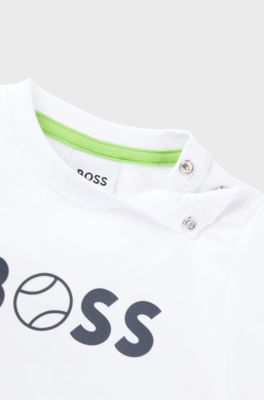 Kids' T-shirt in cotton jersey with logo print, White
