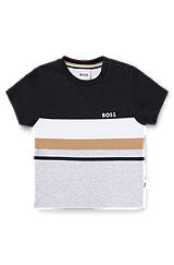Kids' T-shirt in cotton with signature stripes and logo, Black