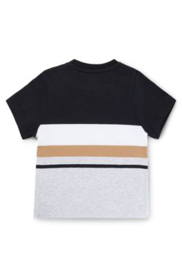 Kids' T-shirt in cotton with signature stripes and logo, Black