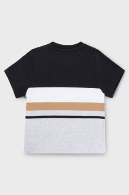 キッズ Tシャツ コットン シグネチャーストライプ＆ロゴ, ブラック