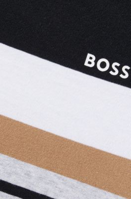 Kids' T-shirt in cotton with signature stripes and logo, Black