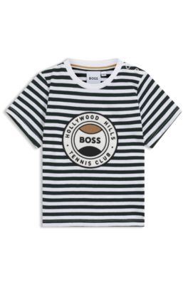 T-shirt per bambini in cotone con righe e logo, A disegni